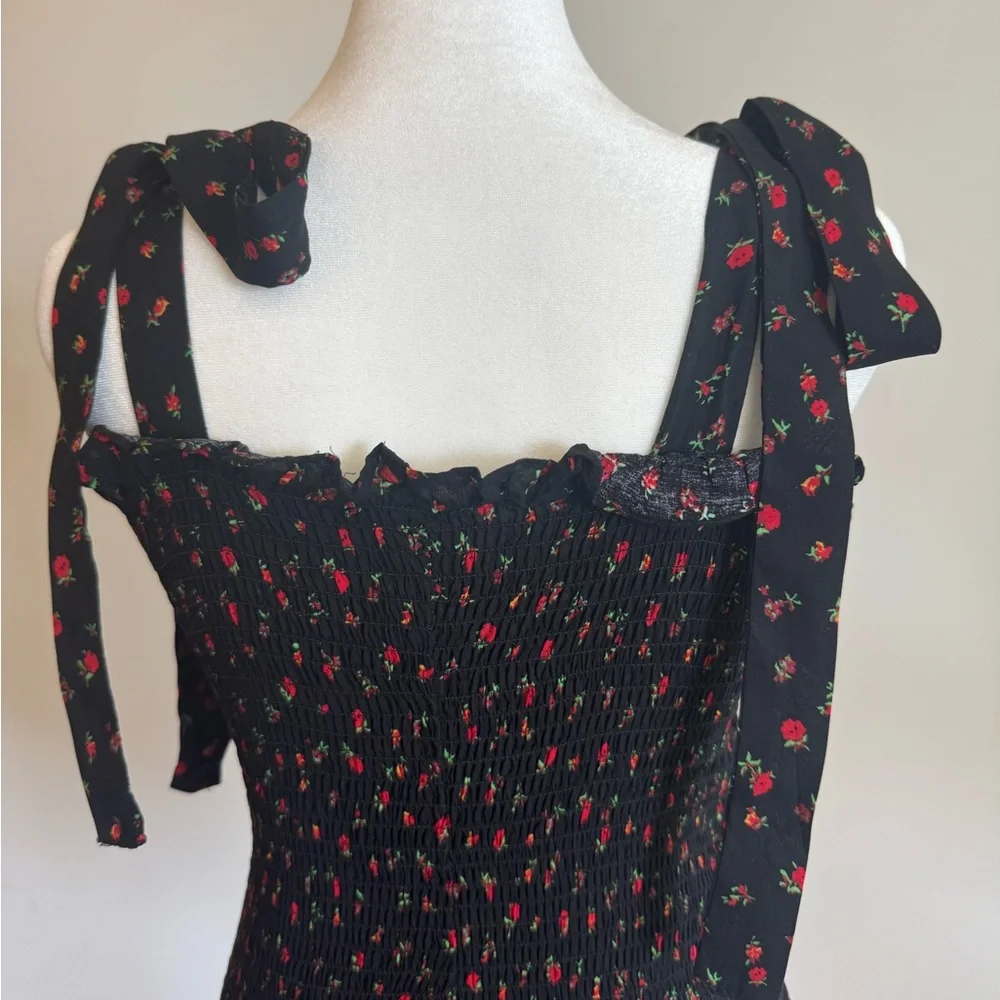 Free People Black & Red Sheath Mini Dress w Bow Tie Shoulder Straps - Size Small - Picture 9 of 14